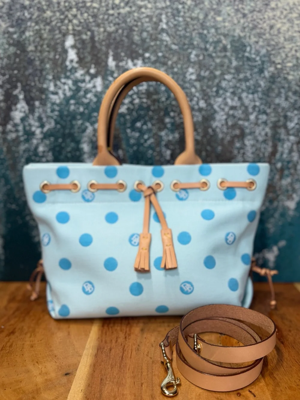 Dooney & Bourke Vintage Y2K Rare Colorway Polka Dot Tassel Satchel Tote